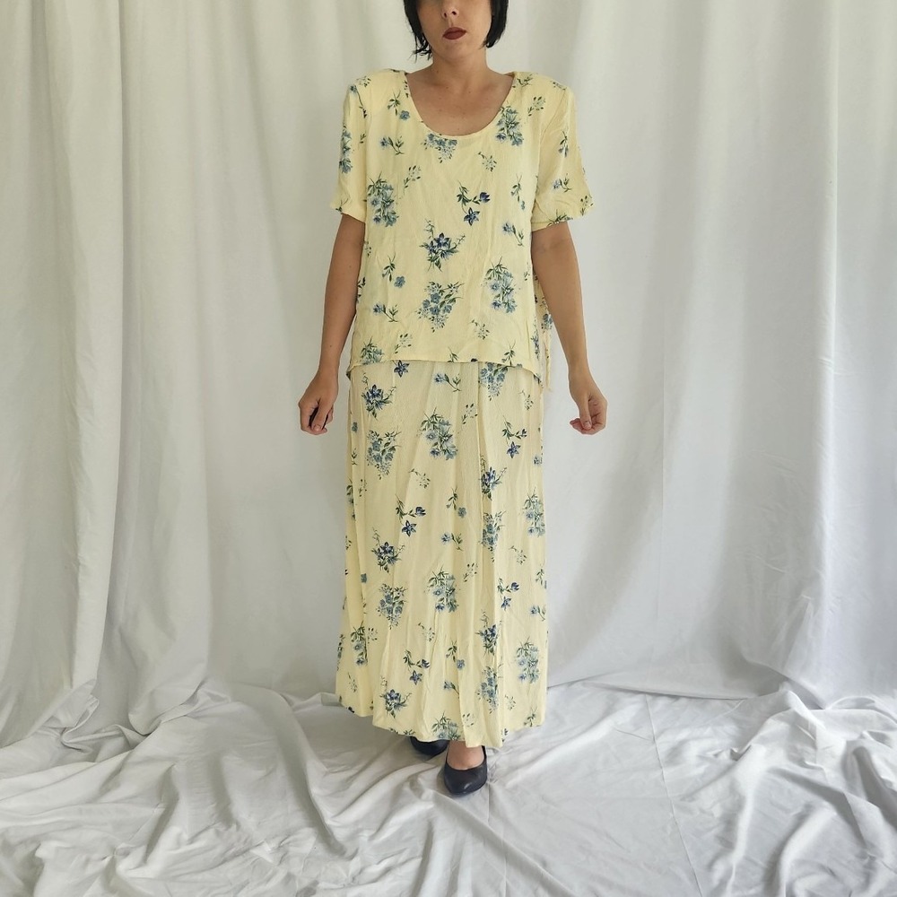 90s Yellow Floral Two Piece Maxi Dress‎